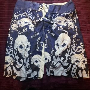 Burnside Mens 32 Skull surf shorts summer wear